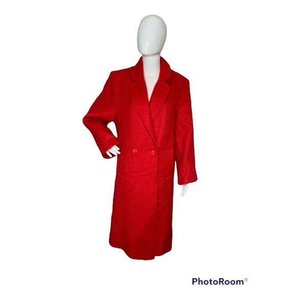Leslie Fay Jackets & Blazers - Vtg Leslie Fay Womens M/L Red Mohair Trench Coat Buttoned Front Pockets …